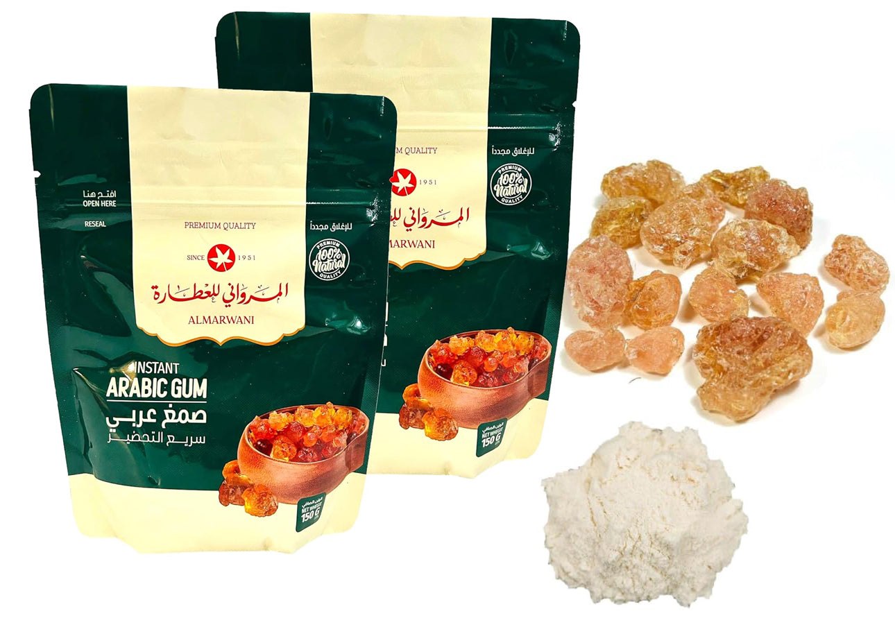 2 Pack of Instant Gum Powder 100% Natural Arabic Hashab Pure Premium Resins Resin Origanum Acacia Arab Arabian Dried Saracenic Sengalia Senegal Acacia Seyal ( 2 Pack = 10.5oz / 300gm ) صمغ عربي المرواني للعطارة (مطحون) (بودره